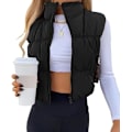 Miniatyrbilde 1 av 4: (M) Kvinners Korte Puffer Vest med Glidelås, Stående Krage, Lett, Ermeløs, Polstret Gilet med Lommer