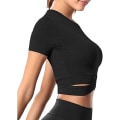 Miniatyrbillede 4 af 5: Kvinde Rund Hals Crop Top Mave Kryds Langærmet eller Kortærmet S