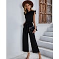 Miniatyrbillede 3 af 5: Womens Casual Short Sleeve Jumpsuits Elastic Waist Jumpsuit with