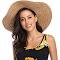 Miniatyrbilde 3 av 5: Kvinners Floppy Hat Halmhatt Bred Bremskjerm Solhatter Pustende Sammenleggbar