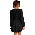 Miniatyrbilde 5 av 5: Kvinners Casual Kjole Dyp V-hals Lang Ermet Slips i Midjen Ruffle Swing