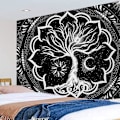 Pikkukuva 3 / 4: Mustavalkoinen Boho seinävaate, aurinko ja kuu Trippy seinävaate