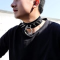 Miniatyrbild 2 av 4: Cool Punk Gothic Halsband för Kvinnor och Män Svart PU Läder Vingate Halsband Justerbar