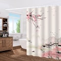 Miniatyrbillede 1 af 5: 1 stk. bruseforhæng med kroge, fugle huse blomster mønster, skimmelresistent, polyester bruseforhæng, 180 x 180 cm