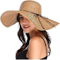 Miniatyrbilde 2 av 5: Kvinners Floppy Hat Halmhatt Bred Bremskjerm Solhatter Pustende Sammenleggbar