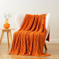 Miniatyrbild 3 av 5: Orange filt 130 x 170 cm Varm höstfilt för soffa, Halloween filt, vävd chenille stickad filt, supermjuk, mysig, höstdekorativ filt