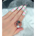 Miniatyrbillede 4 af 5: Dame Mode Bowknot Negl Ring Charm Krone Blomst Krystal Finger Negl Ringe