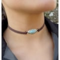 Pikkukuva 1 / 5: Boho Teal Kaulakoru Ketju Ruskea Nahkainen Choker Kaulakoru Mokkanahkainen Hippi Koru Naisille ja Tytöille, Vapaa Koko