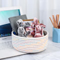 Miniatyrbillede 3 af 4: 2 stk Bomuldsreb Vævede Opbevaringskurve, Badeværelse Skifteskrivebord Tilbehør, Vævet Kurv Organizer til Børneværelse Dekoration, Legetøj, (17*8cm+20*9cm）