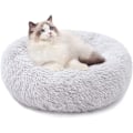 Miniatyrbillede 1 af 5: Blød lang plys kæledyrs seng, beroligende selvopvarmende rund donut cuddler