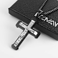 Miniatyrbillede 4 af 5: Herre Jesus rustfrit stål vedhæng halskæde sølv guld sort Mu