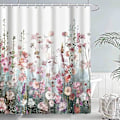 Miniatyrbillede 2 af 5: Mildew Resistant Shower Curtain Fabric Shower Curtain 120x180cm, Vandtæt Vaskbar Polyester Badekar Badeforhæng med Kroge, Blomsterbuskmønster