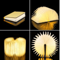 Miniatyrbillede 3 af 5: Sammenklappelig LED boglampe i træ, 5 farver natlampe, lysende bog til soveværelse, hjem og kontor dekoration, USB genopladelig, 360° foldbar, hvidt kort