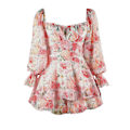Miniatyrbillede 1 af 5: Jumpsuit Lantern Langærmet Ruffle Lag Tie Mini Short Romper-pink,M