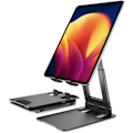 Miniatyrbilde 1 av 5: Sammenleggbart og høydejusterbart nettbrettstativ for skrivebord, robust iPad-holder i aluminium, kompatibelt med 4\" til 13\" nettbrett - Svart