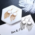 Miniatyrbilde 2 av 2: Glitrende vifteuttalelse Sterling Silver Dangle Boho-øreringer, 0,79x2,28 tommer