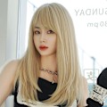 Miniatyrbild 1 av 5: Lång blond spetsfrontperuk för kvinnor, vågigt dagligt hår syntetiskt L