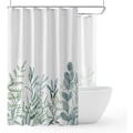 Miniatyrbild 4 av 5: Extra bred duschdraperi för klofotbadkar, 72 x 72 All Wrap Around Green Plant Leaves Duschdraperi, Vattenfärg Eucalyptus Leaf Vattentät tyg Duschdraperi för badrumsdekor