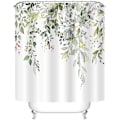 Miniatyrbilde 3 av 5: Grønn eukalyptus dusjforheng med akvarellblader og blomster