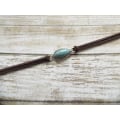Pikkukuva 4 / 5: Boho Teal Kaulakoru Ketju Ruskea Nahkainen Choker Kaulakoru Mokkanahkainen Hippi Koru Naisille ja Tytöille, Vapaa Koko