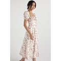 Miniatyrbillede 2 af 5: Kvinde Puff Sleeve Floral Maxi Kjole Firkantet Hals Boho Rygløs B
