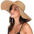 Miniatyrbilde 5 av 5: Kvinners Floppy Hat Halmhatt Bred Bremskjerm Solhatter Pustende Sammenleggbar