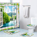 Miniatyrbild 1 av 3: Duschdraperiset, 3D vitt fönster vattenfall, 72\" x 72\"