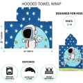 Miniatyrbild 4 av 5: Barn med huva handduk badhandduk i mikrofiber mjuk bomull absorberande poncho handdukar söt tecknad astronaut mönster tryck badrock för pojkar simning pool coverups 30\"*55\", Blå Astronaut
