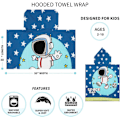 Miniatyrbillede 4 af 5: Børne badekåbe med hætte - Blød mikrofiber badehåndklæde i absorberende bomuld - Poncho håndklæder - Sød tegneserie astronaut print - Badekåbe til drenge - Svømning pool coverups 30\"*55\", Blå Astronaut