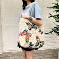 Miniatyrbild 3 av 3: XL fjärilsmönstrad canvas tote väska klassisk casual dam shopping axelväska, 1 st