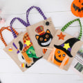 Miniatyrbillede 3 af 5: Pakke med 4 Halloween slikposer, Halloween fest lin godteposer til børn Halloween festartikler, heks græskar spøgelse sort kat