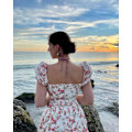 Miniatyrbillede 5 af 5: Kvinde Puff Sleeve Floral Maxi Kjole Firkantet Hals Boho Rygløs B