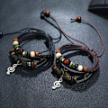 Miniatyrbillede 1 af 5: Premium læderarmbånd [flet] til mænd i sort og brun,   god gaveidé til mænd - 2 stk.
