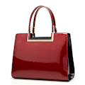 Miniatyrbild 1 av 3: Dam Topphandtag Väska Satchel Lack PU Läder Handväska Axelväska Tote，Burgundy