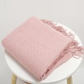 Miniatyrbillede 1 af 4: Genbrugt Bomuld Waffle Struktureret Almindelig Pled til Stol, Sofa, Couch, Blush Pink (130 x 170 cm)