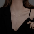 Miniatyrbilde 2 av 5: Sterling Sølv Lariat Halskjede, Chic Minimalistisk Dråpe Bar Y Kjede