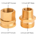 Miniatyrbillede 2 af 5: 3/4\" GHT til 1/2\" NPT haveslangeadapter, dobbelt han- og hun- messingkobling, med 8 ekstra spændeskiver