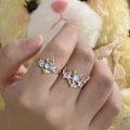 Miniatyrbillede 3 af 5: Natursten Engel Dæmon Par Ringe Æstetisk Y2K Uregelmæssig Hul Vinge Ring