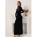 Miniatyrbillede 2 af 5: Maternity Langærmet V-hals Rhinestone Faux Wrap Maxi Kjole(Sort-XL)
