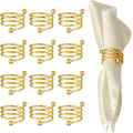 Miniatyrbillede 1 af 5: Sæt med 12 gyldne servietringe og servietter i satin, omfatter 12 servietter i satin, en servietring til dekoration af spisebordet, feriemøder, middage, servietringe, servietter i satin.