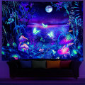Miniatyrbillede 3 af 5: Blacklight Fantasy Forest Tapet Trippy Svampe Gobelin