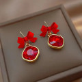 Miniatyrbild 2 av 3: Fashion Röda Rosett Drop Dangle Örhängen Stud Kvinnor Bröllop Smycken, 1 par