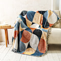 Miniatyrbild 1 av 3: Beige Bohemian Soffa Överkast Filtar Etnisk Vävda Boho Geometrisk Flerfärgad Blå och Orange Överkast för Soffa Aztec Säng Överkast Överdimensionerad Stol Soffa