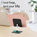 Miniatyrbilde 2 av 5: Nettbrettstativ - Justerbart og sammenleggbart skrivebordstilbehør - Universelt skrivebordsstativ - 360° rotasjon med anti-stress effekt - Svart aluminium
