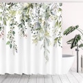 Miniatyrbilde 1 av 5: Grønn eukalyptus dusjforheng med akvarellblader og blomster