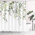 Miniatyrbillede 1 af 5: Grøn eukalyptus bruseforhæng med akvarelblade og blomster