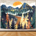 Pikkukuva 2 / 5: Vuoristoaiheinen seinävaate, metsäpuiden taidevaate, auringonlaskun seinävaate, luonto (51,2 x 59,1 tuumaa)