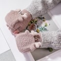 Miniatyrbillede 4 af 5: 1 par kvinders handsker plys vinter halv finger strækbare handsker