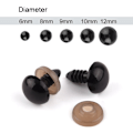 Miniatyrbilde 2 av 5: 142 stk 6-12mm sikkerhetsøyne i plast med skiver for dukker, dukker, utstoppede dyr (svart)