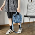 Miniatyrbillede 1 af 5: Kvinder Denim Håndtaske Skulder Dame Crossbody Taske Tote Messenger Satchel Pung, 1 stk